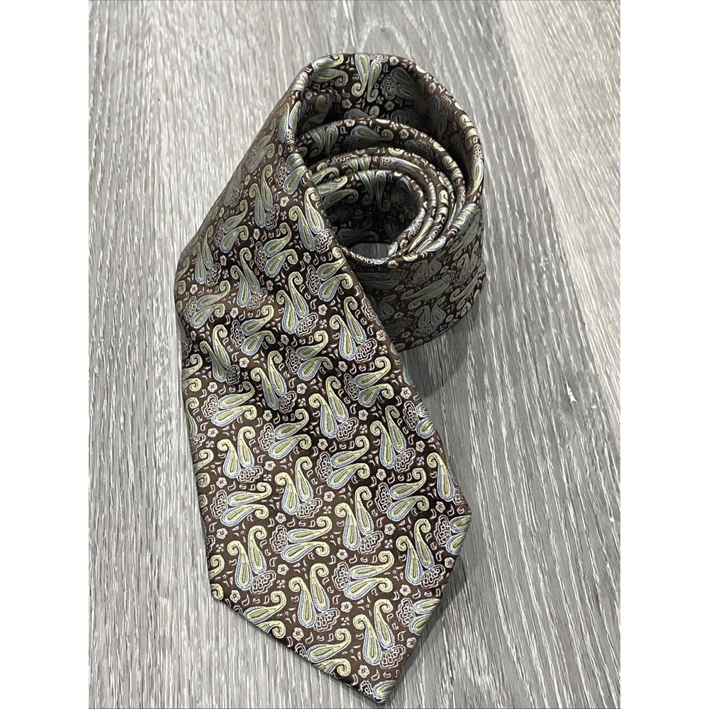 BACHRACH Men's‎ 100% Silk Necktie Designer PAISLEY Green/Blue/Brown